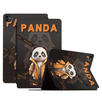 For iPad Pro 11 (2024) Etui Panda-mønster PU lærdeksel til nettbrett med sammenleggbart stativ - Mote Panda / Gul Frakk