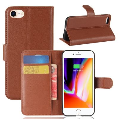 Stativfunktion Litchi Skin PU läder Plånbok Magnetiskt skyddande fodral för iPhone 7/8 4,7 tum/SE (2020)/SE (2022) - Brun