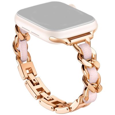 Apple Watch Series 49mm - 45mm - 44mm - 42mm Zinc Alloy+Leather Watch Strap - Rose Gold+Pink
