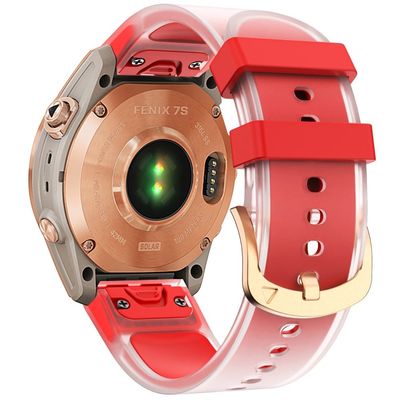 Garmin Fenix 7S Quickfit 20mm Transparent Design Watch Strap Adjustable Silicone Band - Red