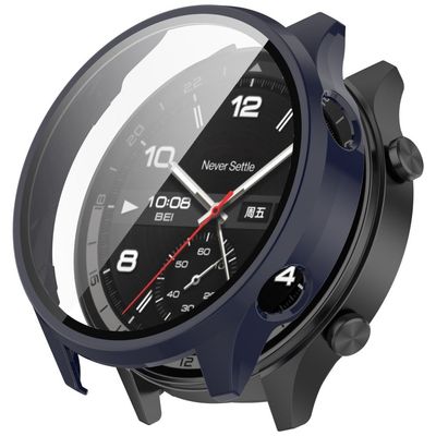 OnePlus Watch 2R / Watch 2 Etui Hardt støtbestandig fullt beskyttende urdeksel med herdet glassfilm - Mørkeblå