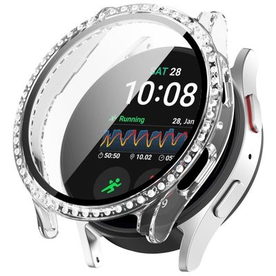 Samsung Galaxy Watch7 40 mm Rhinestone Decor Bump Resistant Watch Case integrert med herdet glassfilm - Gjennomsiktig