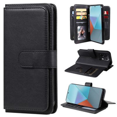 Lommebok-etui med 10 lommeseksjoner for Xiaomi Poco X6 / Xiaomi Redmi Note 13 Pro - Svart