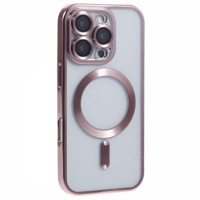 iPhone 16 Pro Max-etui kompatibelt med MagSafe galvanisering Fleksibelt telefondeksel med objektivfilm - Rose Gull