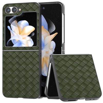 Samsung Galaxy Z Flip6 5G Etui Vævet tekstur læder og stødsikkert beskyttende telefon cover - Grøn