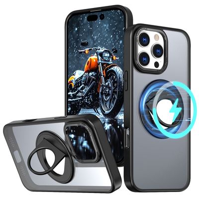 iPhone 16 Pro Clear Back Case Kompatibel med MagSafe Fleksibelt og støtsikkert telefondeksel med kickstand - Svart