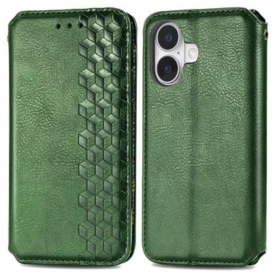 Skinn-etui med stilfult rombeavtrykk for iPhone 16 - Grønn