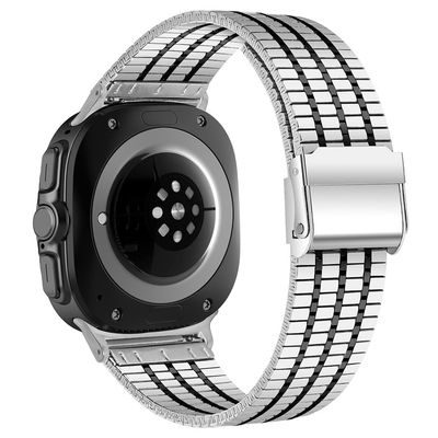 Samsung Galaxy Watch Ultra 47mm udskiftningsrem med stik 7-bead rustfrit stål Smartwatch rem - Sølv + Sort