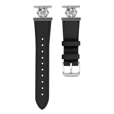 Garmin Vivomove Sport / Venu 2 Plus-klokkebånd Ekte kuskinn med blomsterdekor og justerbar rem - Svart