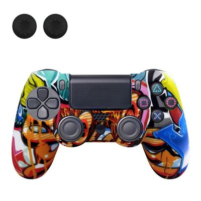 DATA FROG Silikon deksel Sony PlayStation 4 Pro / PS4 Slim / Playstation 4 Game Controller Graffiti beskyttelsesveske - Blå Y