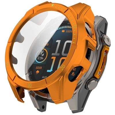 Garmin Fenix 8 43 mm klokkeveske med PC-ramme og skjermfilm i herdet glass - Oransje + Grønn