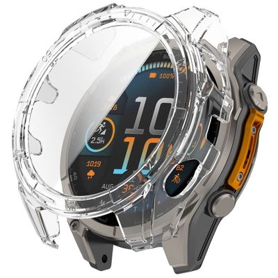 Garmin Fenix 8 47 mm klokkeveske med PC-ramme og skjermfilm i herdet glass - Gjennomsiktig