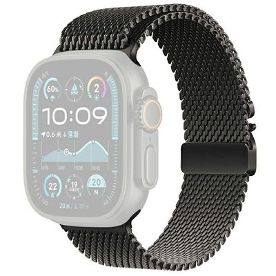 KALEBOL Watch Strap Apple Watch Series 10 Ultra 9 8 7 SE 6 5 4 3 2 1 46mm 49mm 45 Parachute Buckle Milanese Stainless Steel Band - Sort
