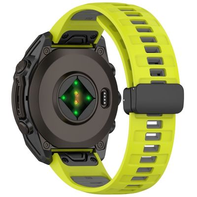 22 mm klokkerem Garmin Fenix 8 47 mm / Fenix E 47 mm / Quatix 7 Pro pustende silikonrem med magnetisk sammenleggbar lås - Lime + Grå