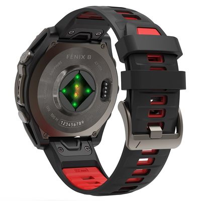 KALEBOL QuickFit 22 mm klokkerem Garmin Fenix 7 Pro / 7 / 6 Pro Dual Color Silikonarmbånd - Svart + Rød