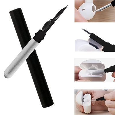 Bluetooth Headset Cleaning Brush Pen Shape Dust Remover TWS Earphone Camera Phone Cleaning Tool - Black