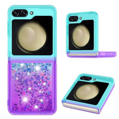 Samsung Galaxy Z Flip6 5G Case YB Quicksand Series-3 Gradient Quicksand Flexible Phone Cover - Sky Blue+Purple