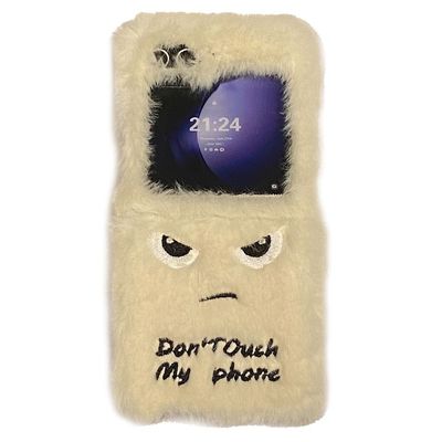 KJS-020 Samsung Galaxy Z Flip6 5G Case Humorous Face Soft Plush Hard Bump Resistant Phone Cover - White