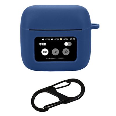 JBL Tour Pro 3 Bluetooth Earphones Case Soft Silicone Cover with Anti-Lost Buckle - Dark Blue