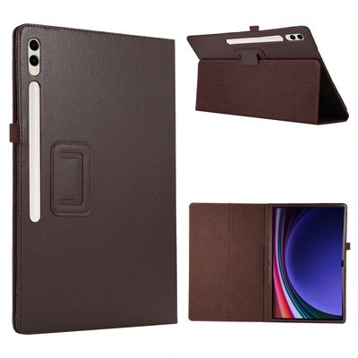 Samsung Galaxy Tab S10 Ultra Case Bi-Fold Stand Leather Tablet Cover Litchi Texture - Brown