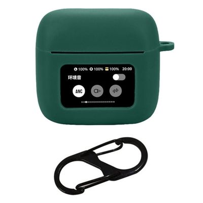 JBL Tour Pro 3 Bluetooth Earphones Case Soft Silicone Cover with Anti-Lost Buckle - Blackish Green