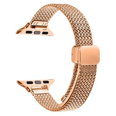 Milanese Watch Band Apple Watch Series 10 46mm Herringbone Stainless Steel Strap - Rose Gold