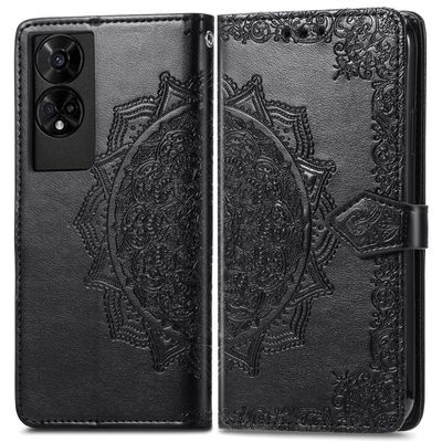 TCL 50 5G Case Mandala Embossed Design Leather Wallet Phone Cover - Black