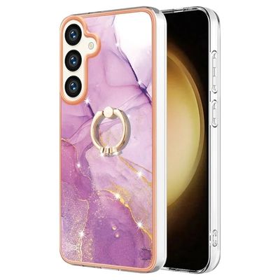 Marmormønstret deksel med ringholder for Samsung Galaxy S24 / Samsung Galaxy S25 - Lila 001