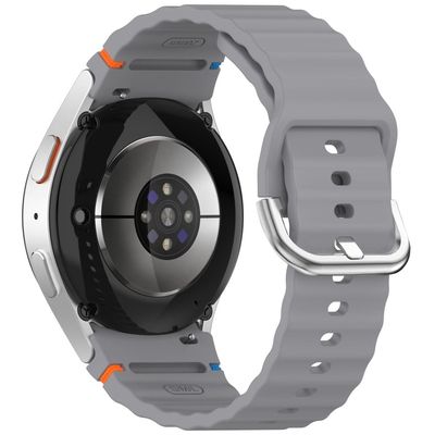Silicone Strap Samsung Galaxy Watch7 / 6 / 5 Pro / 5 Watch Band Wave Design with Silver Metal Buckle - Starlight