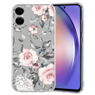 Samsung Galaxy S25 Edge-etui Mykt, fleksibelt bakdeksel med mønsterutskrift - Grå Bunnen Blomster