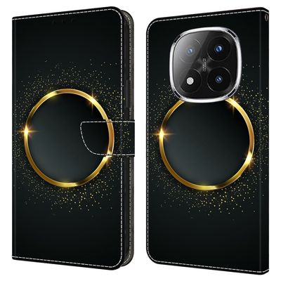 Xiaomi Redmi Note 14 Pro+ 5G Etui Vegansk lær lommebok telefondeksel med stativ - Gull Ring