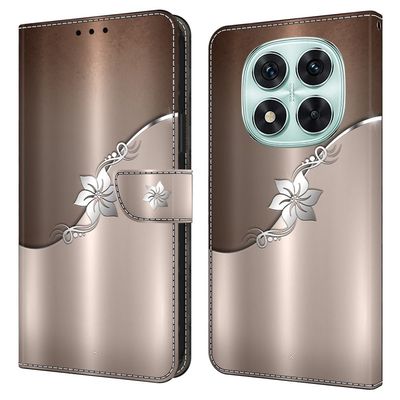 Xiaomi Redmi Note 14 Pro 5G Etui med magnetisk lås 3D-mønster Lær lommebok telefondeksel - Sølvblomst