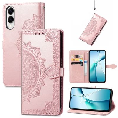 Samsung Galaxy S25 Edge lommebokveske Mandala Flower Leather Phone Deksel Stand - Rose Gull