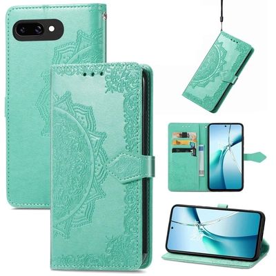 Google Pixel 9a lommebokveske Mandala Flower Leather Phone Deksel Stand - Grønn
