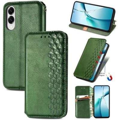 Samsung Galaxy S25 Edge Etui Rhombus Imprint Vegansk lær lommebok telefondeksel - Grønn