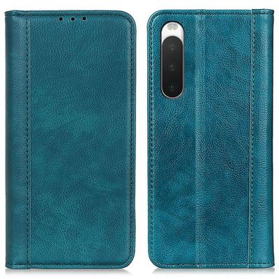 Ekte lærdeksel med magnetisk lukking for Sony Xperia 10 IV - Grønn