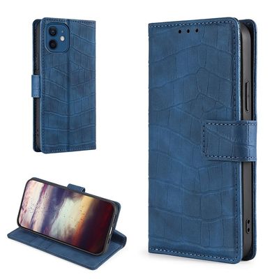 Crocodile Textured Lær Etui til iPhone 12 / 12 Pro - Blå