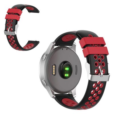 18 mm Garmin Vivoactive 4S / Vivomove 3S tofarvet silikoneurrem - Sort / Rød