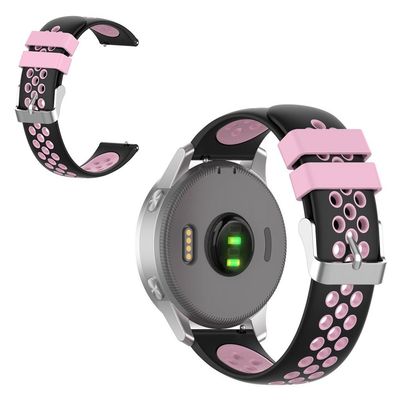 18 mm Garmin Vivoactive 4S / Vivomove 3S tofarvet silikoneurrem - Sort / Lyserød