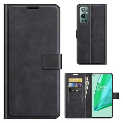 Wallet-style Lær Etui til OnePlus 9 Pro - Svart
