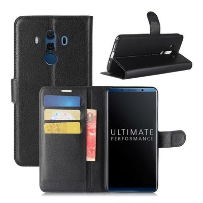 Huawei Mate 10 Pro Etui laget av kunstlær og silikon - Svart