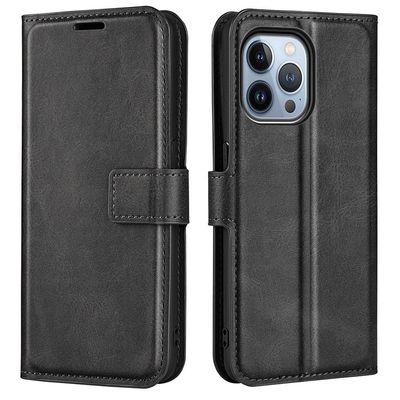 Skinn-etui i lommebok-stil for iPhone 14 Pro - Svart
