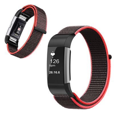 Fitbit Charge 2 urrem i nylon - Sort / Rød