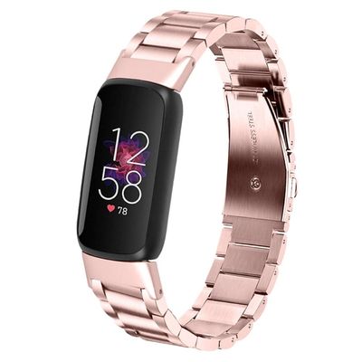 Fitbit Luxe urrem med tre perler i rustfrit stål - Lyserød Rose