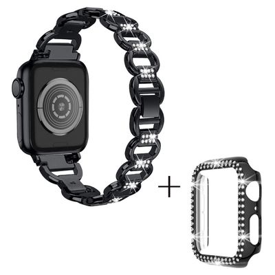 Apple Watch SE 2022 (44 mm) legeringsrem med rhinestone-dekor og cover - Sort