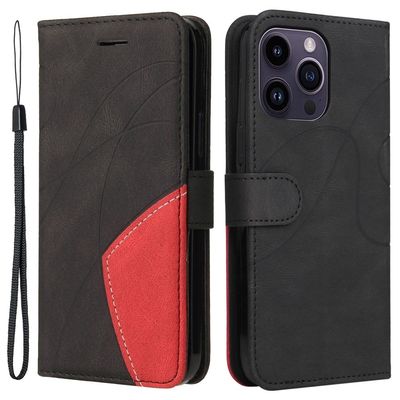 Teksturert læretui med stropp for iPhone 15 Pro Max - Svart