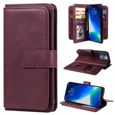 10-slot Lommebok Etui til iPhone 15 Pro - Vinrød
