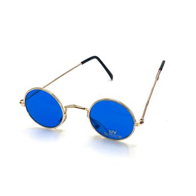 Runde solbriller i guld med blå linse