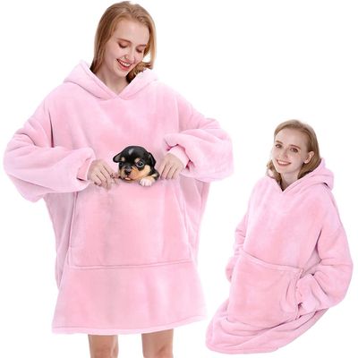 Oversized Hoodie med Hætte – Tæppe - LightPink
