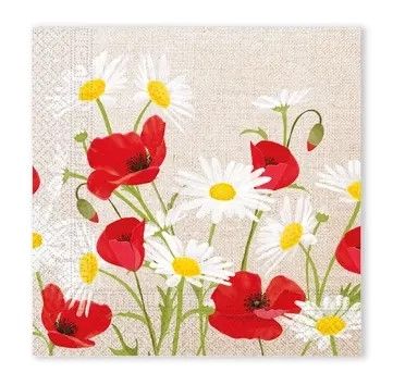 Servietter Blomster Tusenfryd Valmue 20 stk, 33x33 cm FSC